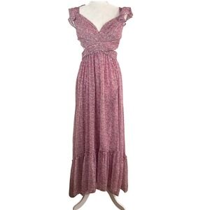 NWOT ASTR the Label Gaia Cut-Out Maxi Dress Pink Floral Lace Up Back Women's S